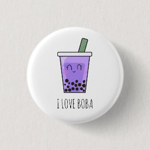Badge Rond 2,50 Cm I Love Boba Kawaii Bubble Tea Taro Ube Purple
