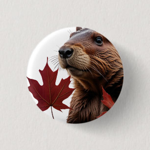 Badge Rond 2,50 Cm I Love Canada - Castor canadien aux feuilles