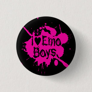 Badge Rond 2,50 Cm "I Love Emo Boys" Peinture rose