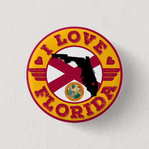 Badge Rond 2,50 Cm I Love Florida State Map and Flag