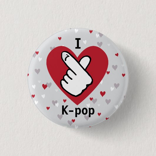 Badge Rond 2,50 Cm I Love K-pop Rouge Grey Finger Heart Button (Devant)