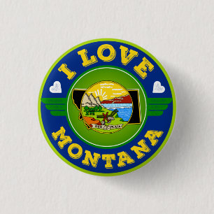 Badge Rond 2,50 Cm I Love Montana State Flag and Map