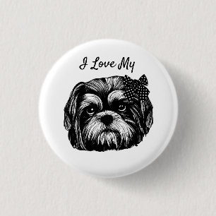 Badge Rond 2,50 Cm I Love My Shih Tzu dog with bow Original art