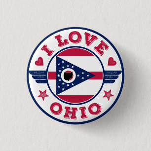 Badge Rond 2,50 Cm I Love Ohio State Flag and Map