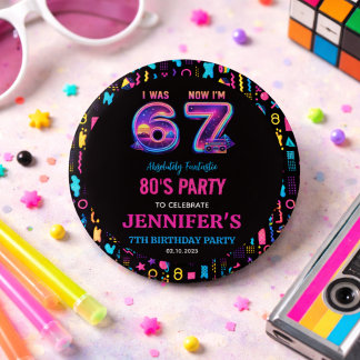 Badge Rond 2,50 Cm I Was 6 Now I’m 7 Retro Neon 7th Birthday for Kids