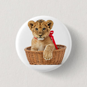 Badge Rond 2,50 Cm Icône : lionceau dans un panier