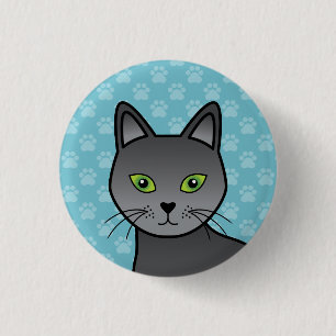 Badge Rond 2,50 Cm Illustration de chat bleu russe de face en gros pl