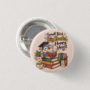 Badge Rond 2,50 Cm Illustration de chouette mignonne lisant des livre