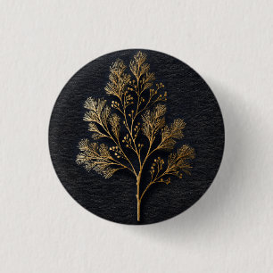 Badge Rond 2,50 Cm Illustration de feuillage doré minimaliste élégant