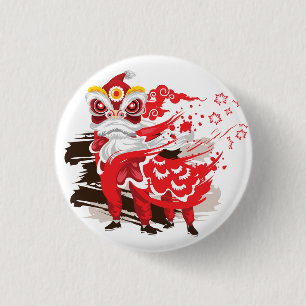 Badge Rond 2,50 Cm Illustration de la danseuse chinoise du lion rouge