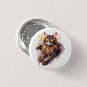 Badge Rond 2,50 Cm Illustration de l'aquarelle de chat Tabby long