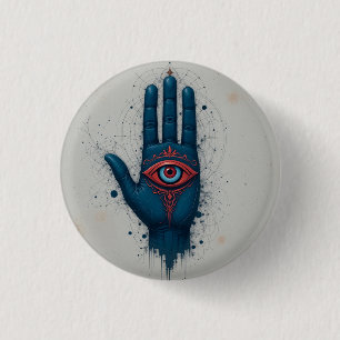 Badge Rond 2,50 Cm Illustration de main mystique avec œil rouge