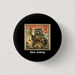 Badge Rond 2,50 Cm Illustration de style timbre de folklore Tanuki vi