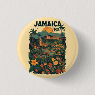 Badge Rond 2,50 Cm Illustration de voyage à la Jamaïque de style vint