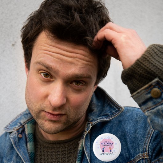 Badge Rond 2,50 Cm Illustration du cerveau rose Intelligence artifici