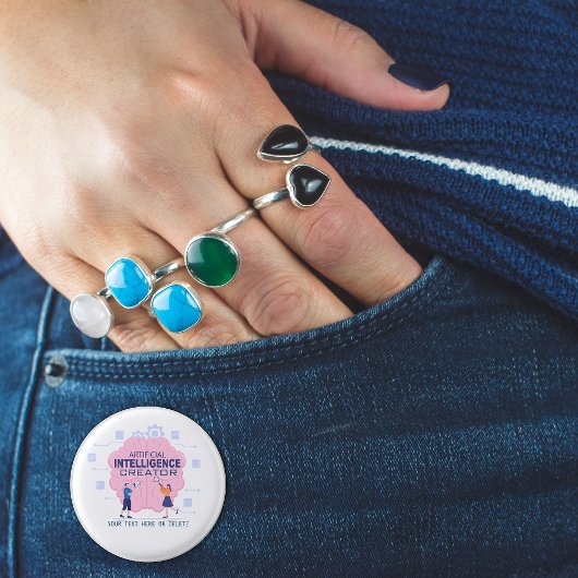 Badge Rond 2,50 Cm Illustration du cerveau rose Intelligence artifici