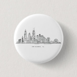 Badge Rond 2,50 Cm Illustration du paysage urbain de Chicago IL