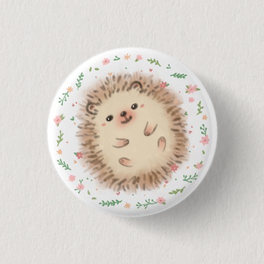 Badge Rond 2,50 Cm Illustration Hérisson & Fleurs (Devant)