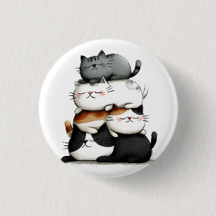 Badge Rond 2,50 Cm Illustration lunaire d'une pile de chats adorables