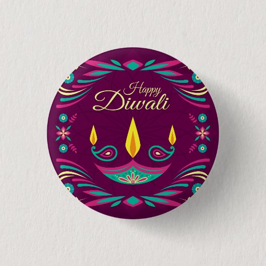 Badge Rond 2,50 Cm Illustration pourpre heureuse de bougie de Diwali (Devant)