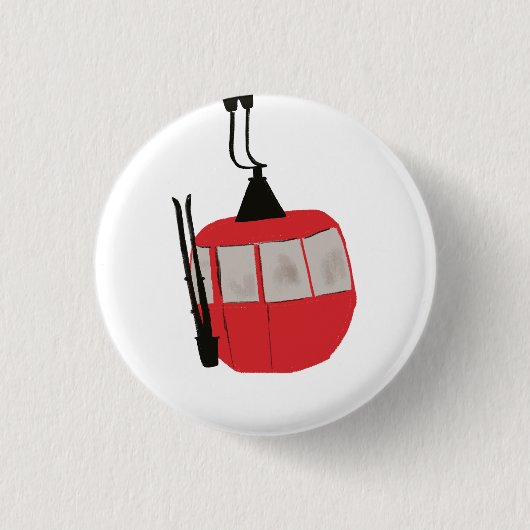 Badge Rond 2,50 Cm Illustration Red Retro Ski Lift (Devant)