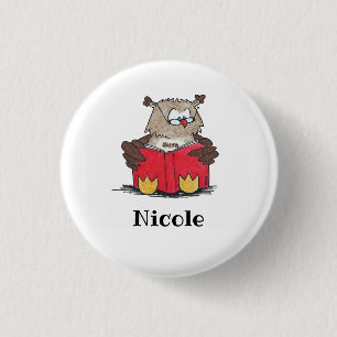Badge Rond 2,50 Cm Illustration rétro d'un hibou avec des lunettes de