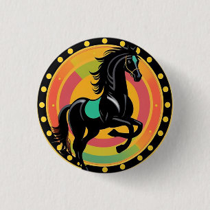 Badge Rond 2,50 Cm Illustration stylisée d'un cheval noir