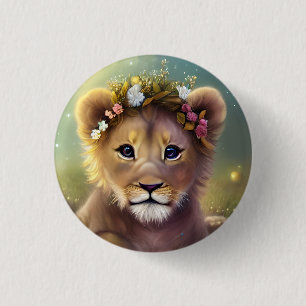 Badge Rond 2,50 Cm Imaginaire Whimsical Cute Kawaii bébé lionceau