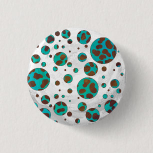 Badge Rond 2,50 Cm Impression Brown et Turquoise dalmate