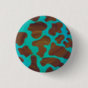 Badge Rond 2,50 Cm Impression Brown et Turquoise de vache