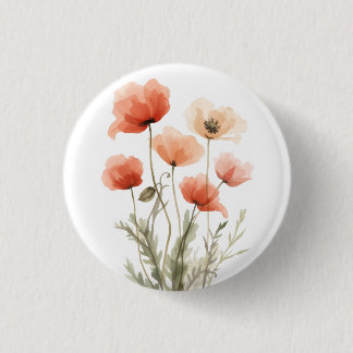 Badge Rond 2,50 Cm Impression florale aquarelle Coquelicots coraux