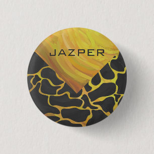 Badge Rond 2,50 Cm Impression Giraffe noir et jaune