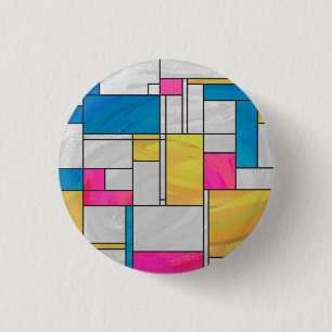 Badge Rond 2,50 Cm Impression Mondrial jaune rose