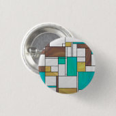 Badge Rond 2,50 Cm Impression Mondrian Brun Jaune Sarcelle (Devant & derrière)