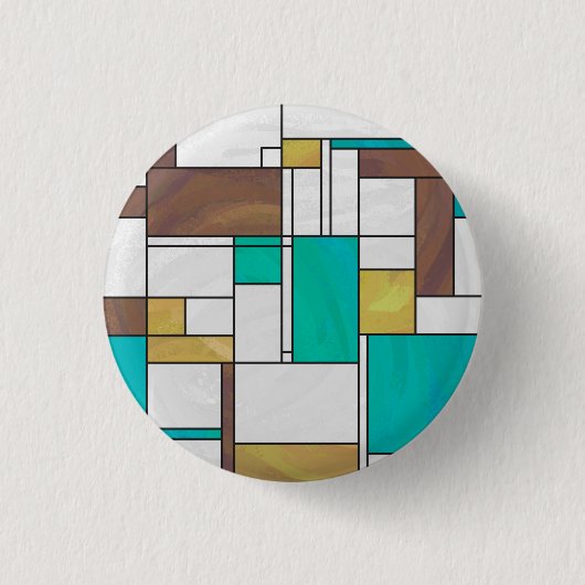 Badge Rond 2,50 Cm Impression Mondrian Brun Jaune Sarcelle (Devant)