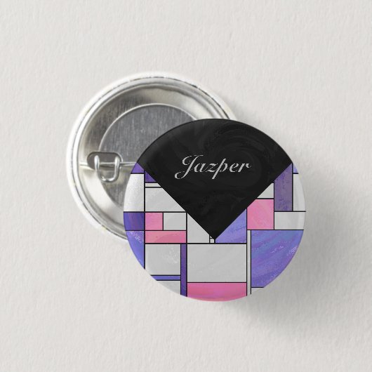Badge Rond 2,50 Cm Impression Mondrian Rose Violet Blanc (Devant & derrière)