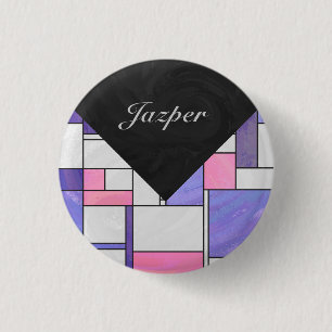 Badge Rond 2,50 Cm Impression Mondrian Rose Violet Blanc