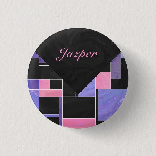 Badge Rond 2,50 Cm Impression noire violet mondriaque (Devant)