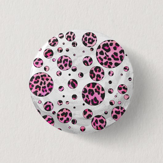 Badge Rond 2,50 Cm Imprimé noir et rose vif à pois léopard (Devant)