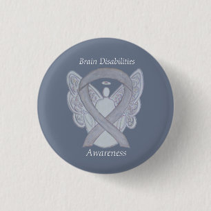 Badge Rond 2,50 Cm Incapacité cérébrale Sensibilisation à l'argent Ru