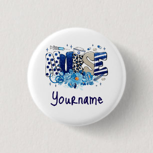 Badge Rond 2,50 Cm Infirmière bleu audacieux motif animal, fleurs