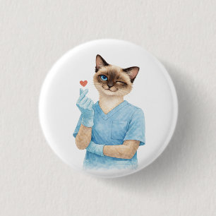 Badge Rond 2,50 Cm Infirmière chat avec mini cœur envoyant de l'amour