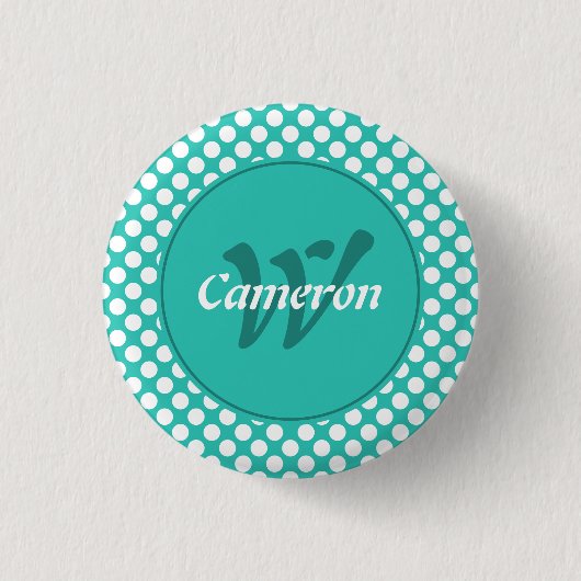 Badge Rond 2,50 Cm Initiale de nom moderne Turquoise Blanc Points Pol (Devant)