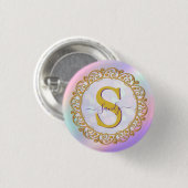 Badge Rond 2,50 Cm Initiale iridescente chic avec volutes dorées (Devant & derrière)