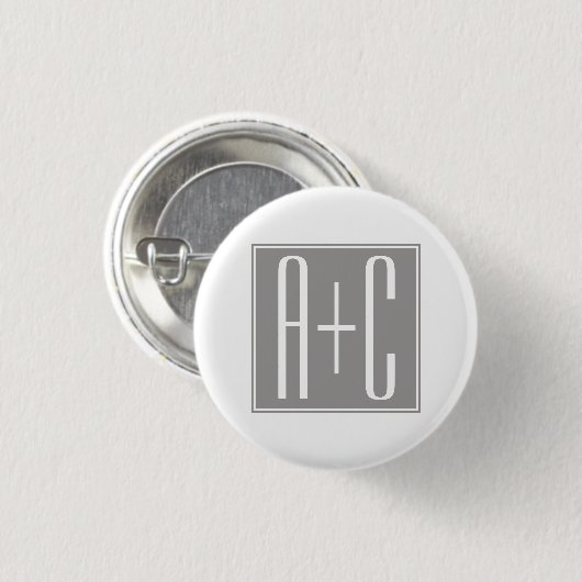 Badge Rond 2,50 Cm Initiales de couple modifiables | Blanc et gris (Devant & derrière)