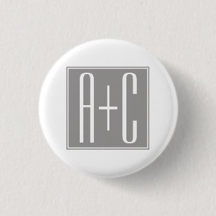 Badge Rond 2,50 Cm Initiales de couples modifiables Blanc & Gris