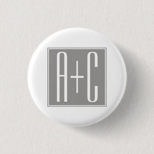 Badge Rond 2,50 Cm Initiales de couples modifiables | Blanc & Gris (Devant)