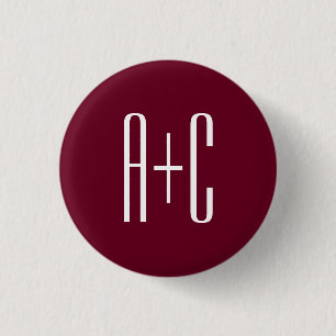 Badge Rond 2,50 Cm Initiales de couples simples Blanc et bordeaux