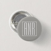 Badge Rond 2,50 Cm Initiales Monogramme | Blanc Sur Gris Clair (Devant & derrière)