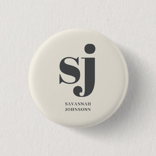 Badge Rond 2,50 Cm Initiales monogramme crème (Devant)